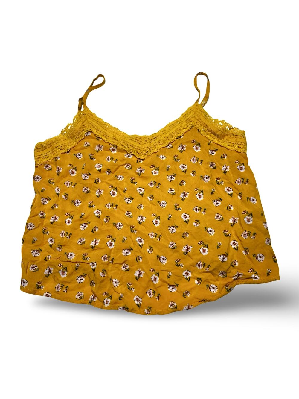 Hollister Mustard Floral Lace V-Neck Cropped Cami Size XS